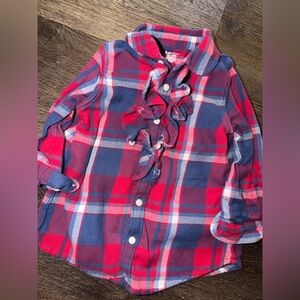 Girls Red & Navy Plaid Ruffle Button-Up Tunic Ralph Lauren 18m